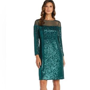 R&M Richards Teal Sequin Dress